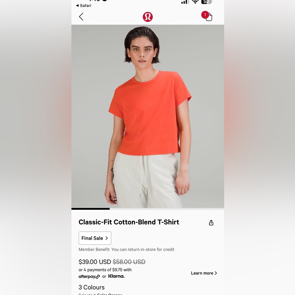 Lululemon classic fit cotton blend t shirt